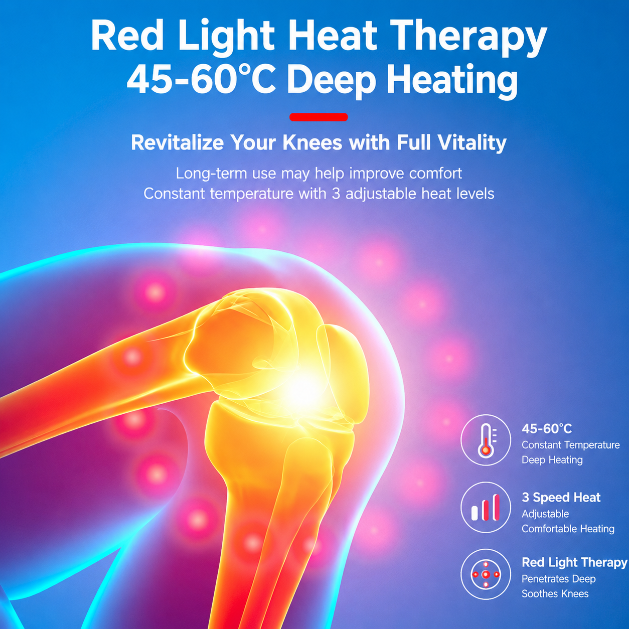 Knee Joint Care Home Knee Pain Massager  Heat Therapy & Vibration, 3 Speed 3 Temp