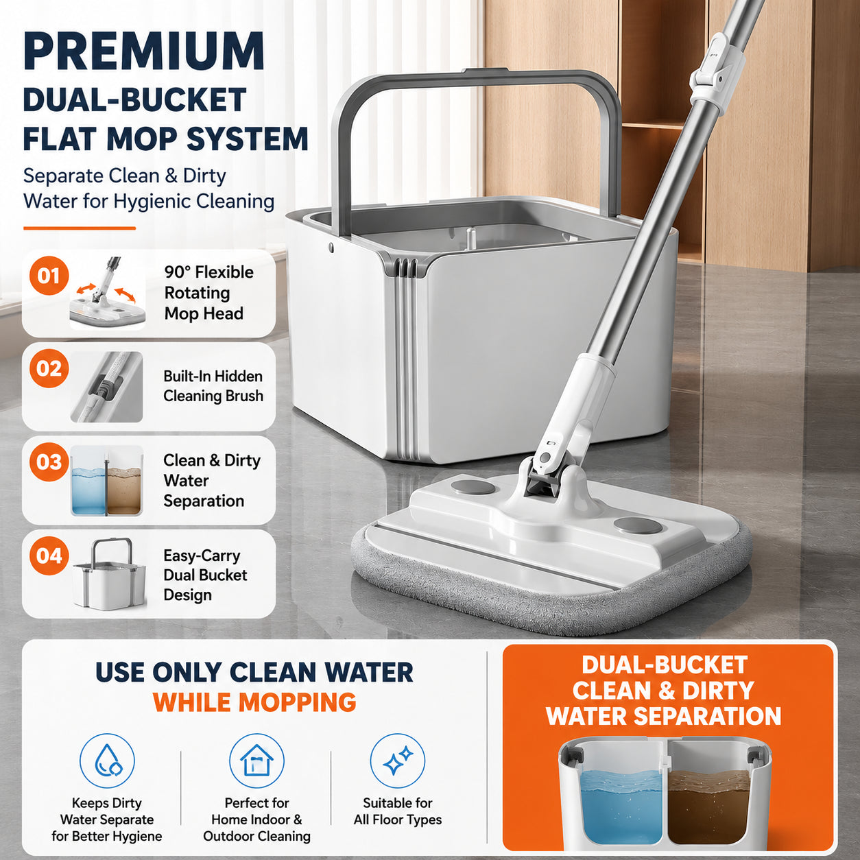 Mop That Separate Clean & Dirty Water In One Press  New Model Hands-Free Rotating Mop Bucket for Home Use