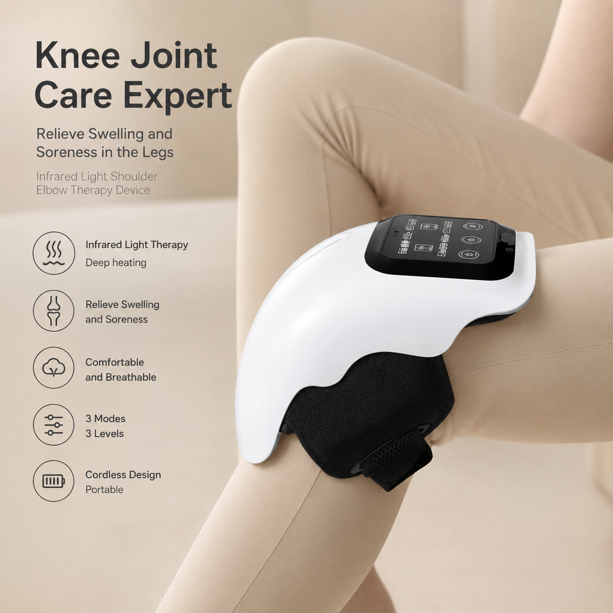 Knee Joint Care Home Knee Pain Massager  Heat Therapy & Vibration, 3 Speed 3 Temp