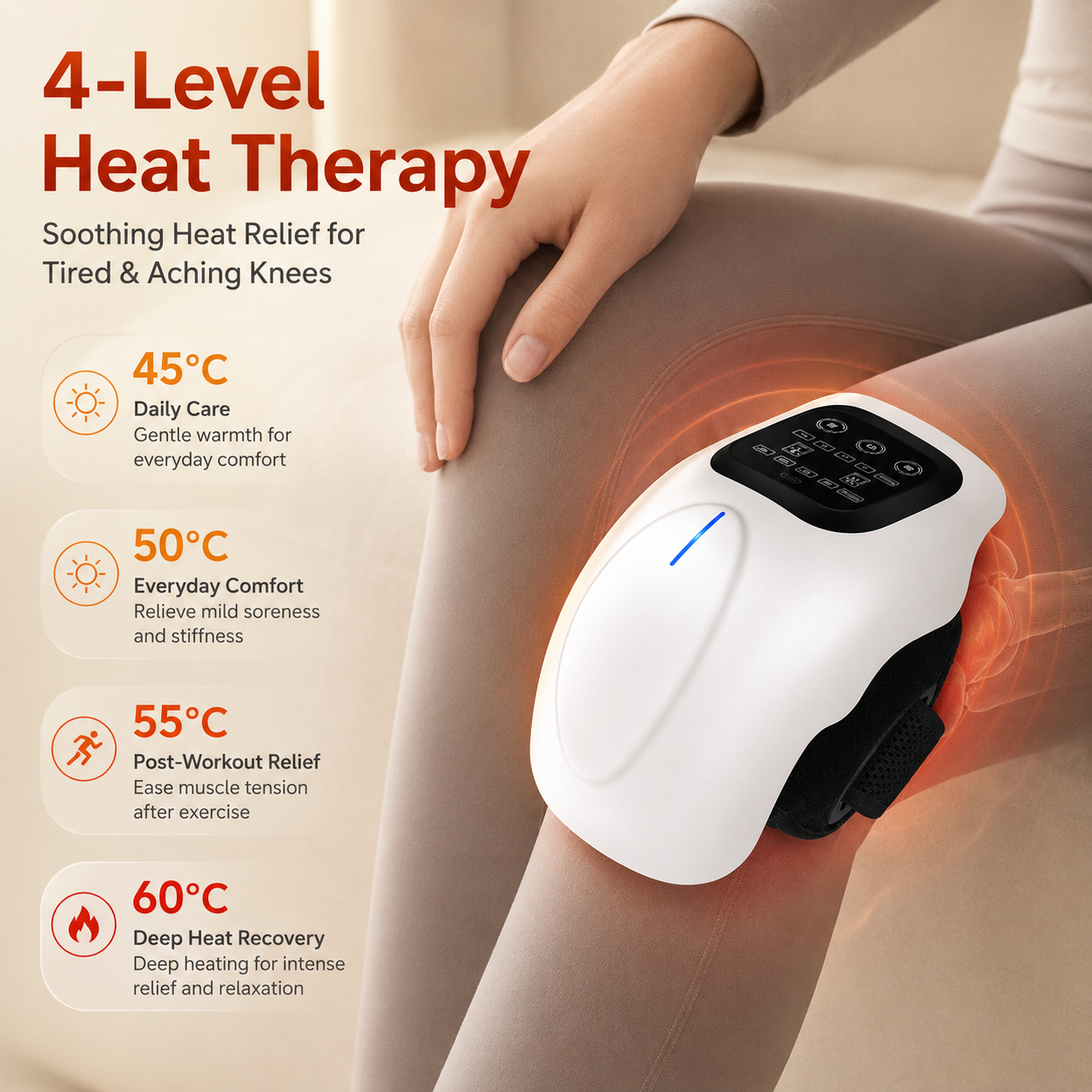 Knee Joint Care Home Knee Pain Massager  Heat Therapy & Vibration, 3 Speed 3 Temp