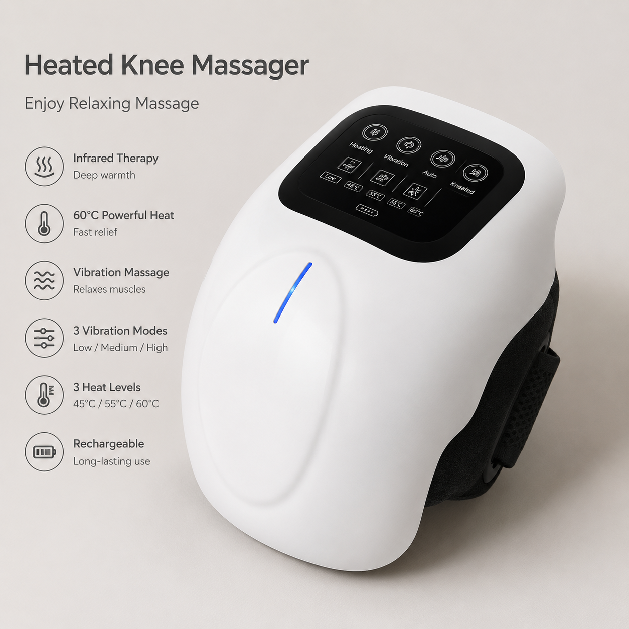 Knee Joint Care Home Knee Pain Massager  Heat Therapy & Vibration, 3 Speed 3 Temp